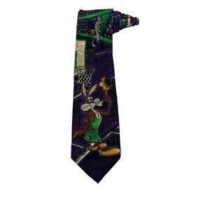 Looney Tunes 1992 Wile E Coyote Road Runner Basketball Cartoon Necktie Novelty